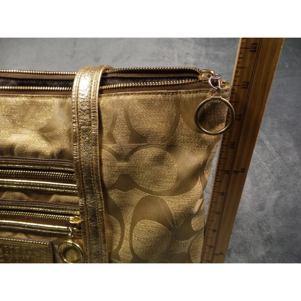 Coach Poppy Op Art Glam Tote Bag Gold Brown Classic Signature Canvas C